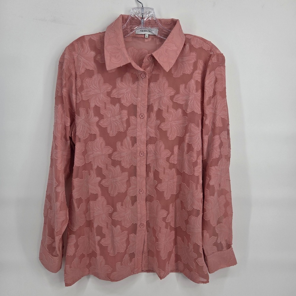 The Noli Shop Stelle Blouse Small Pink Sheer Floral Burnout Romantic Boho
